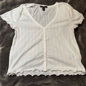 Forever 21 White Ribbed Blouse with Buttoned Front